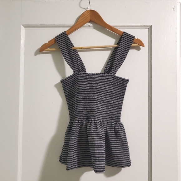 Madewell Texture & Thread smocked peplum black and white stripes tank top - Picture 5 of 11